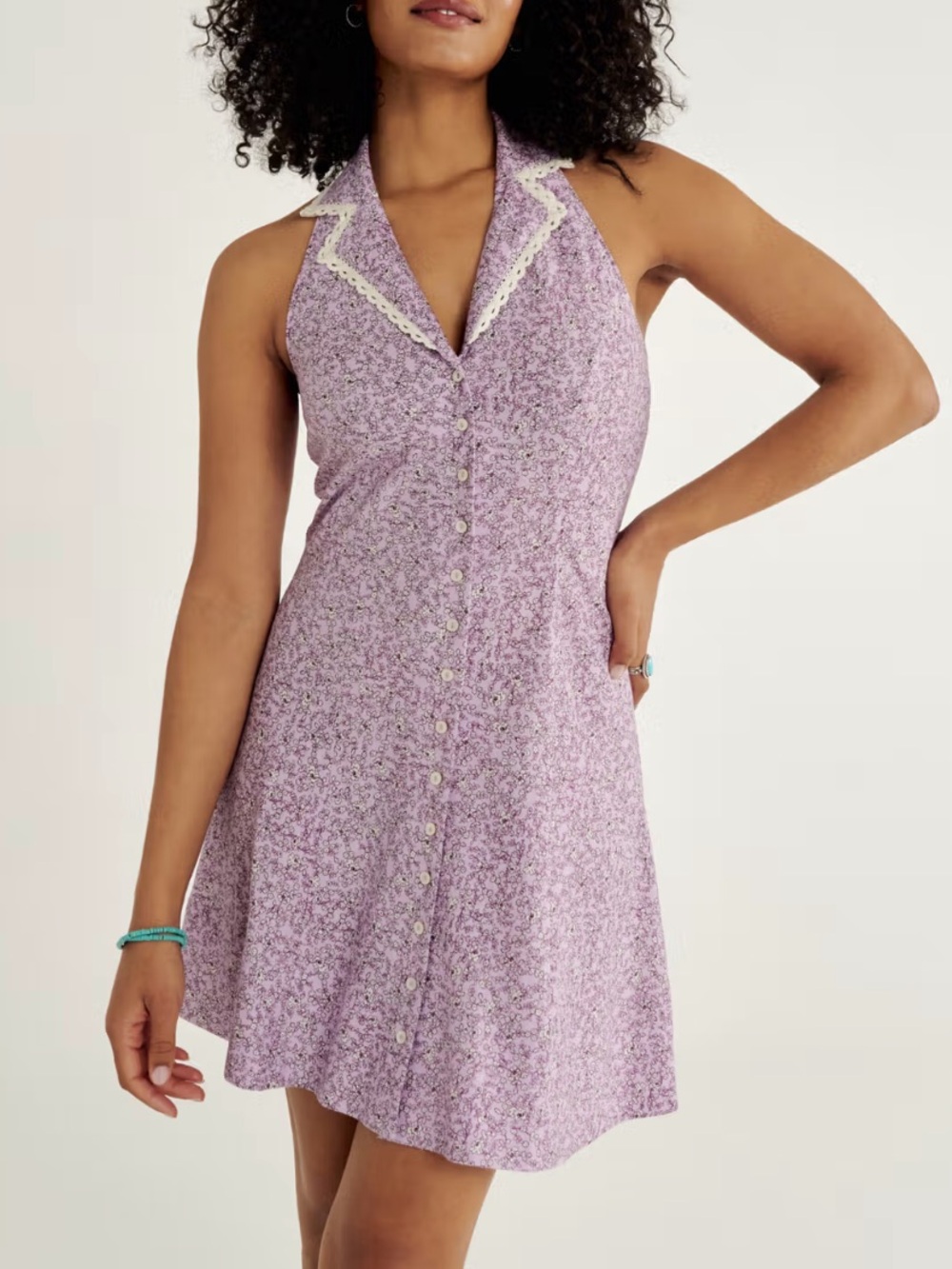 Tecovas Women’s Sleeveless Collared Mini Dress in Purple Linen Blend Size Small
